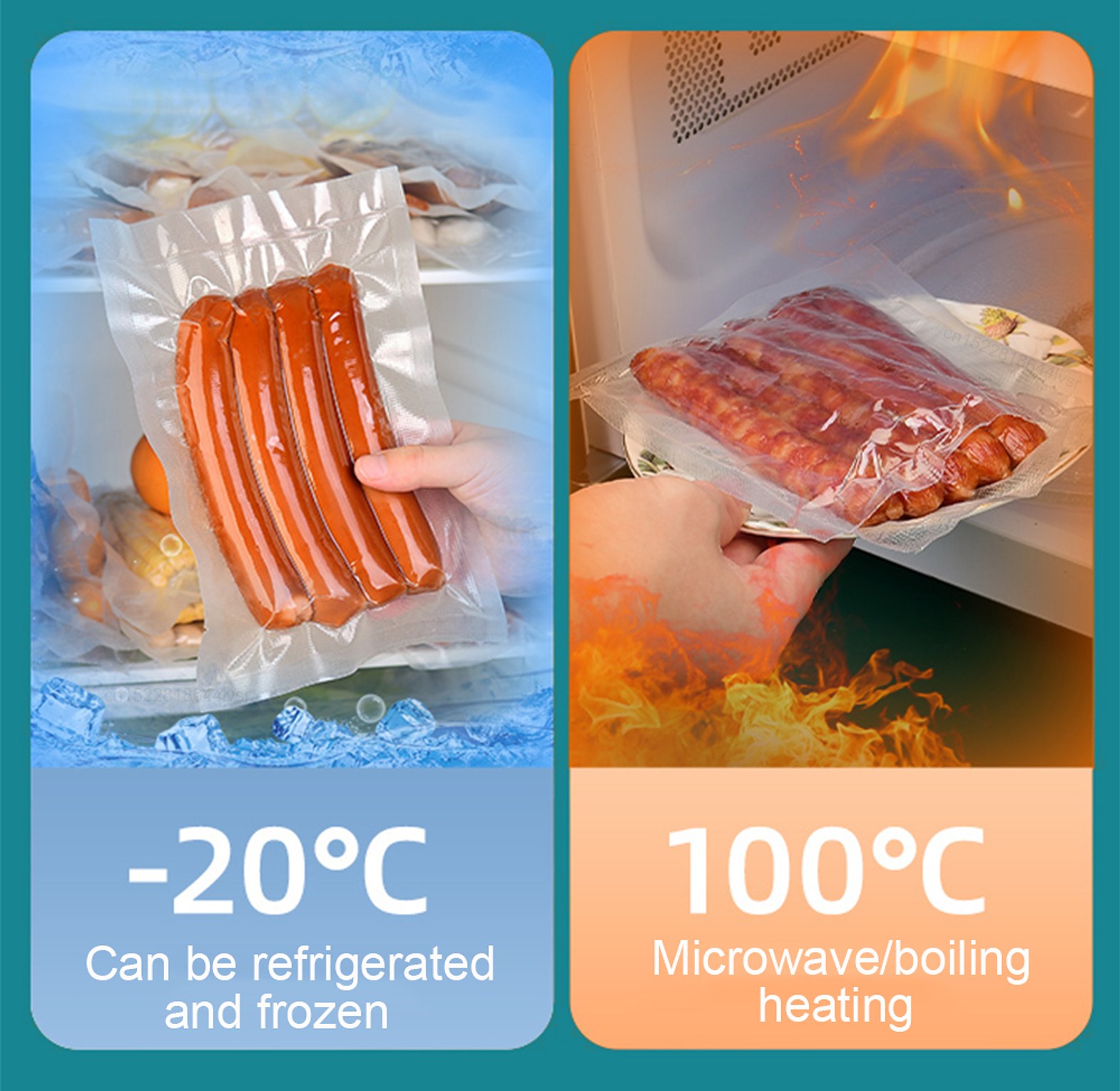 Universal Vacuum Sealer Rolls for Food Preservation BPA-Free Heavy Duty Embossed Storage Bags for Meat & Fish image