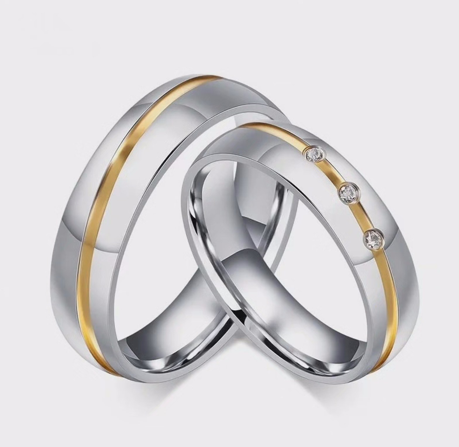 Stainless steel Silver plated gold strip wedding band/ring  image