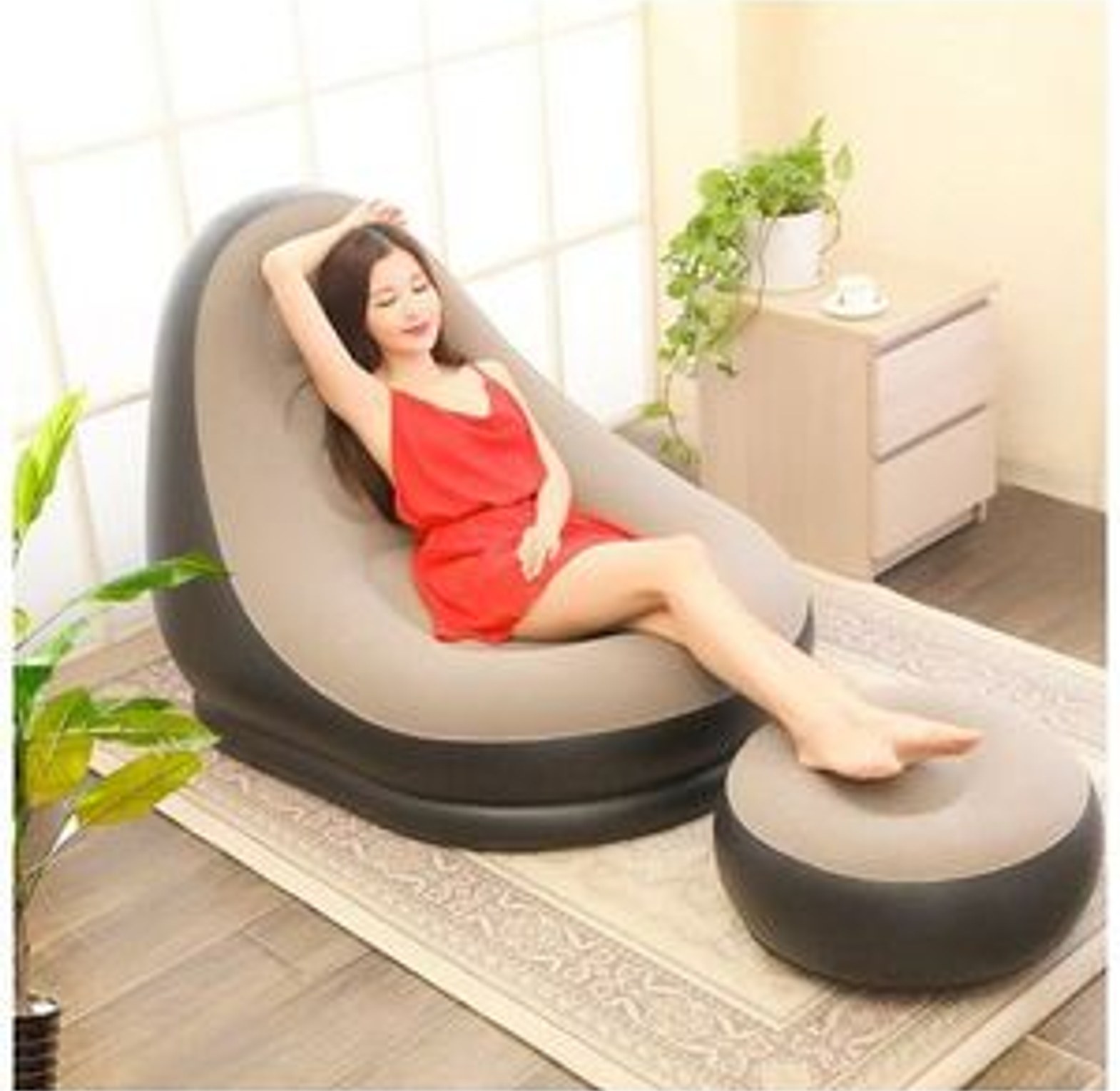Inflatable Sofa With Foot Rest And A  Manual Pump//super Quality image