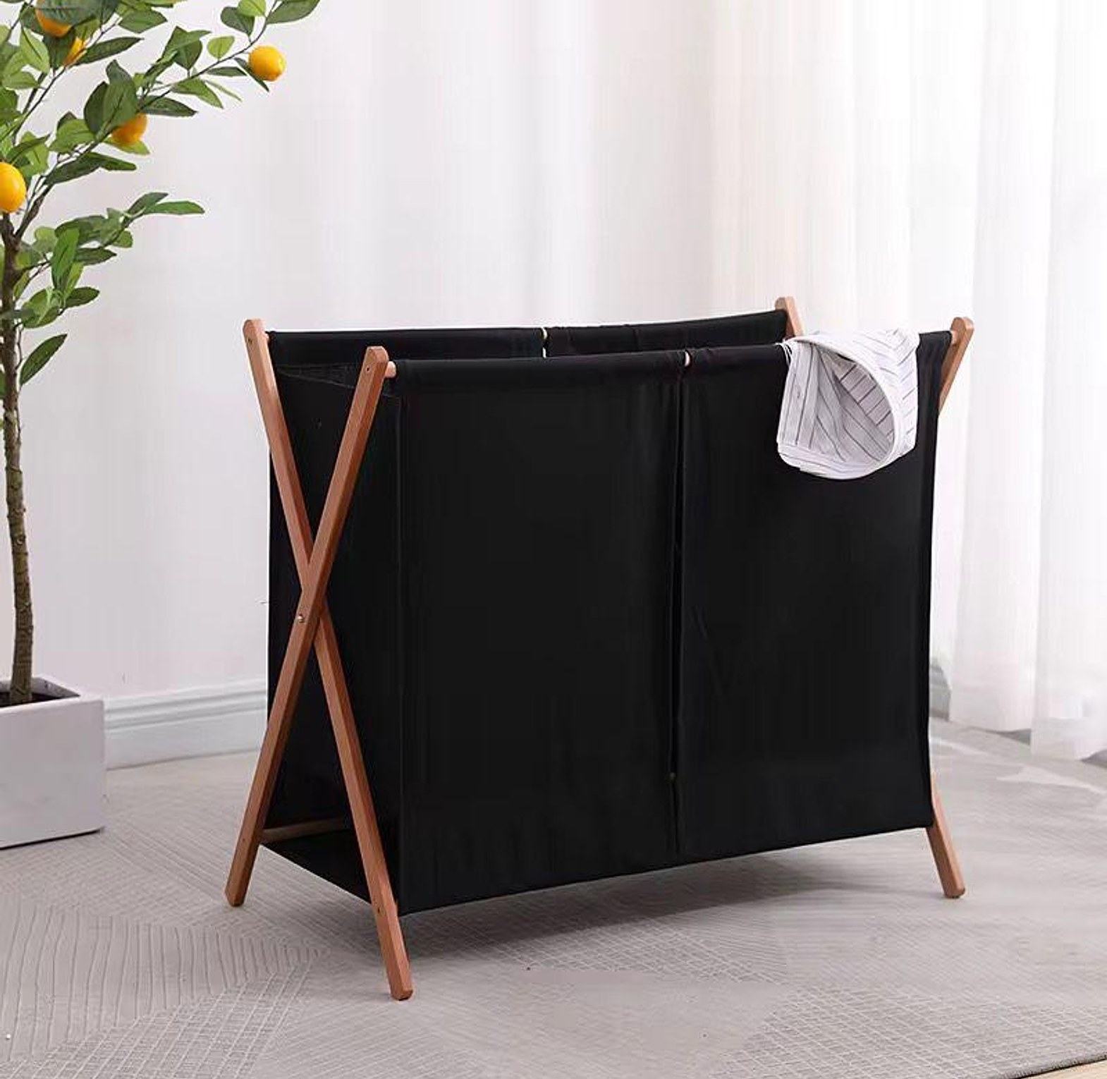 Foldable wooden laundry basket  image