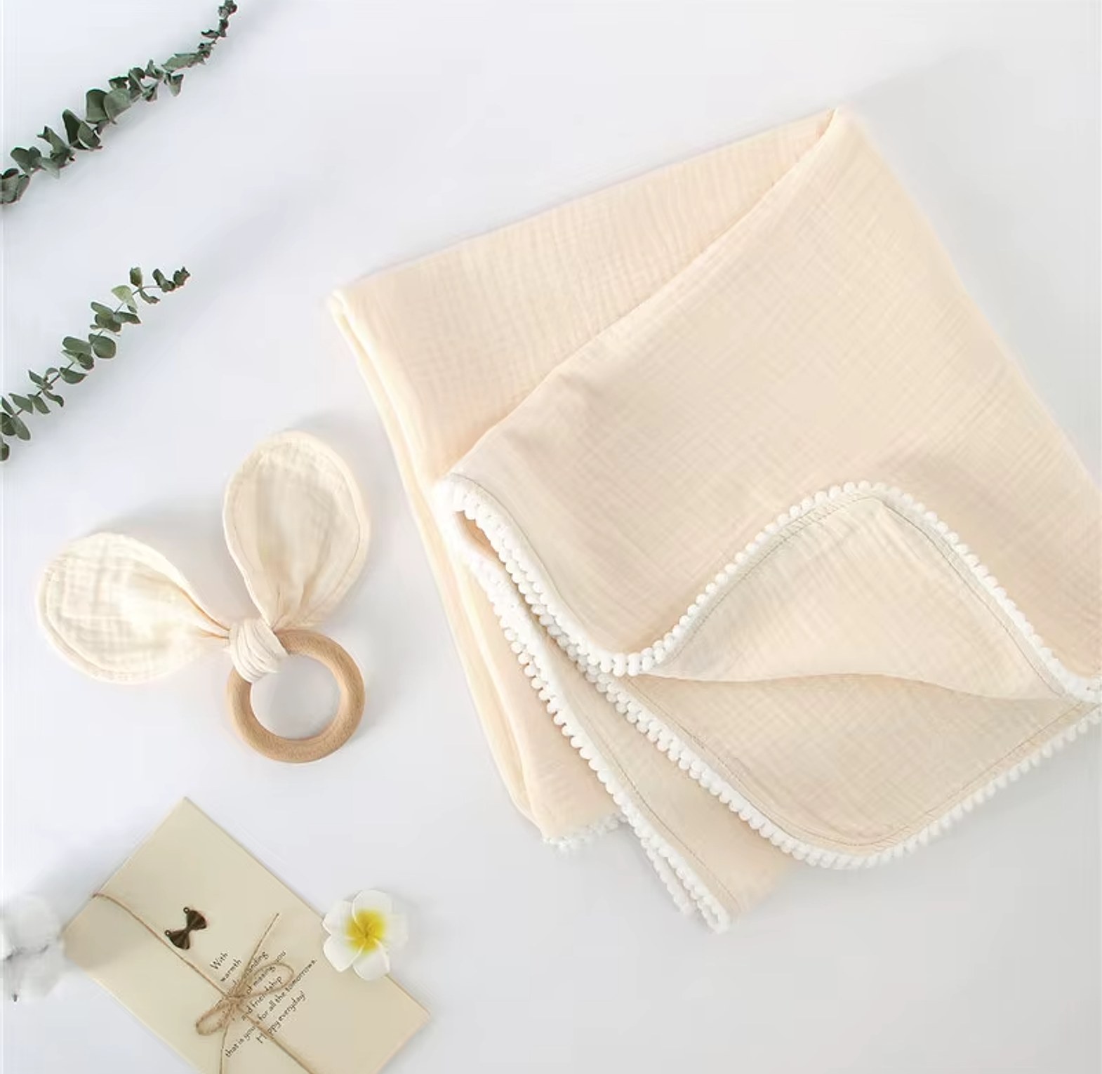 Muslin Pompom Blanket image