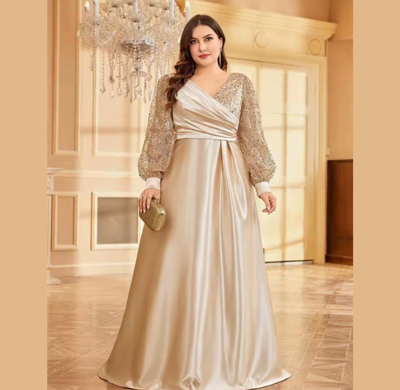 Gilded Silk Sequin Sleeve Ball Gown image