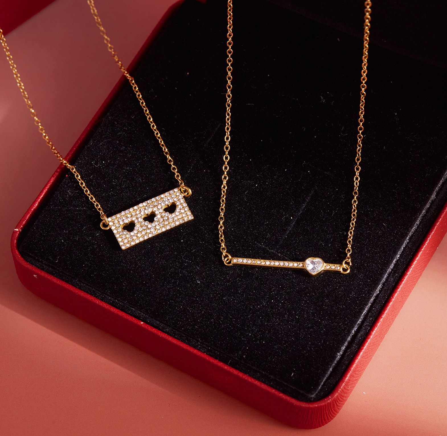 Dainty gold bar and heart pendant necklace image