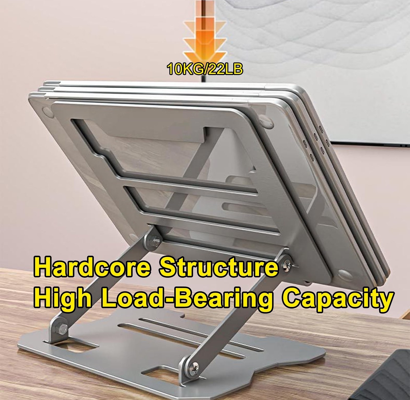 Adjustable Aluminum Alloy Laptop Stand - Ergonomic Portable Notebook Holder for 10-15.6 inch Devices - Premium Desk Riser image