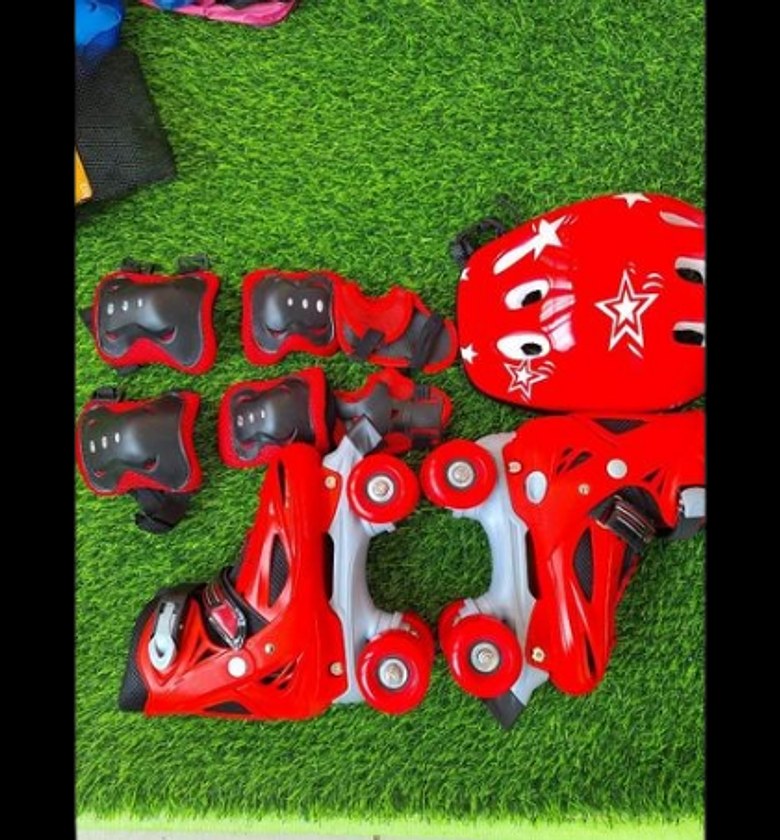 SKATE SHOES. Skates 4 Wheel Full Set Full With protective gear: helmet, elbow pads, knee pads, wrist guards size 26 to 38 image