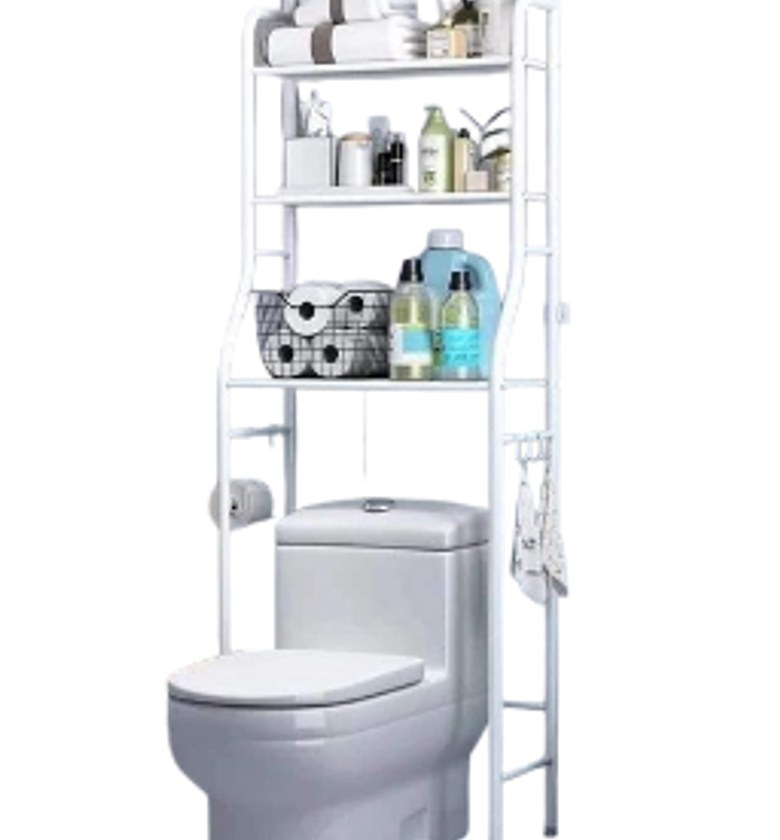 3-Tier Over-the-Toilet Rack Organizer - White PVC, Space-Saving, Waterproof image
