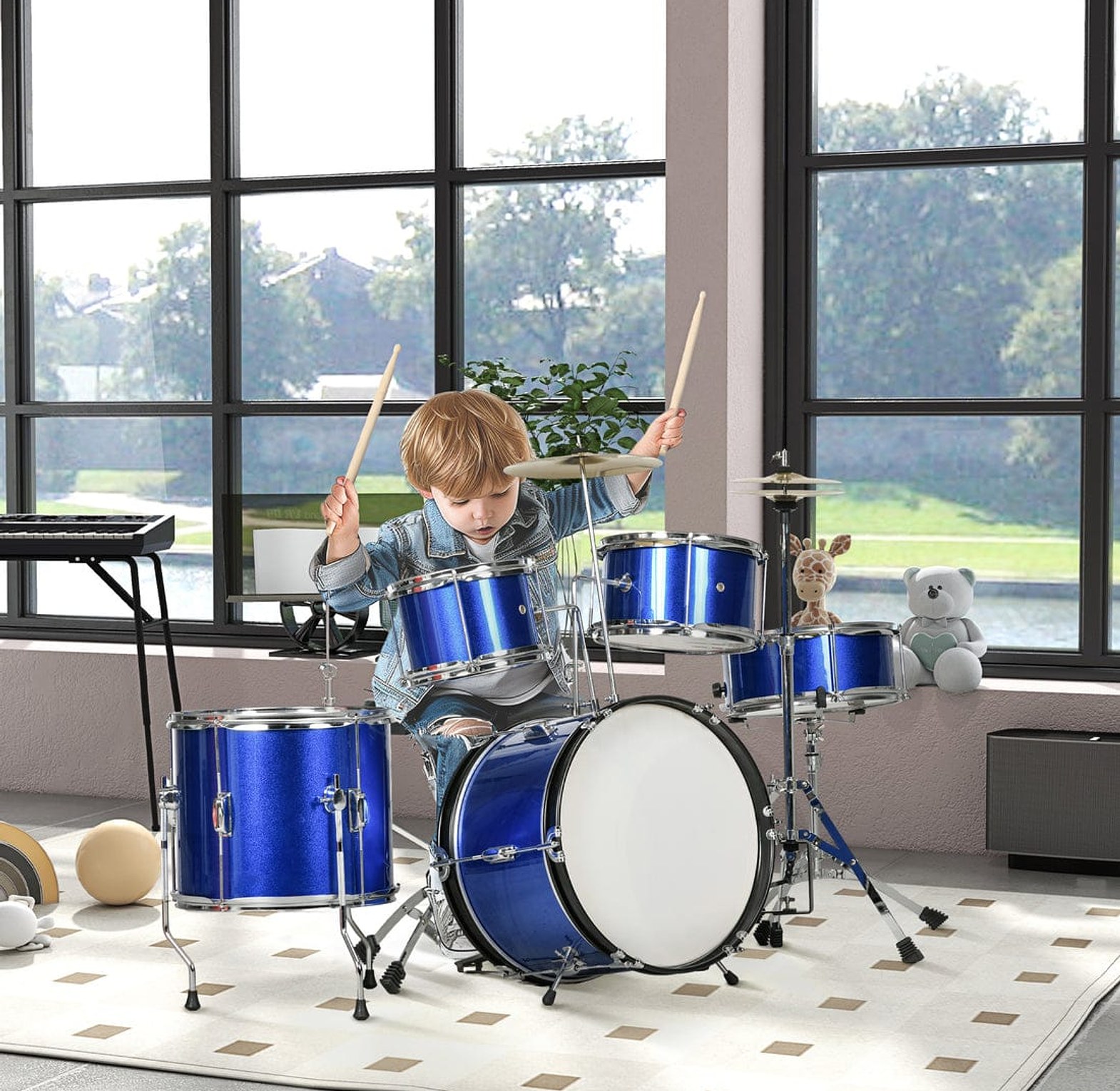Drum Kit For Kids. 11 Piece Junior Drum Set for Kids with Stool image