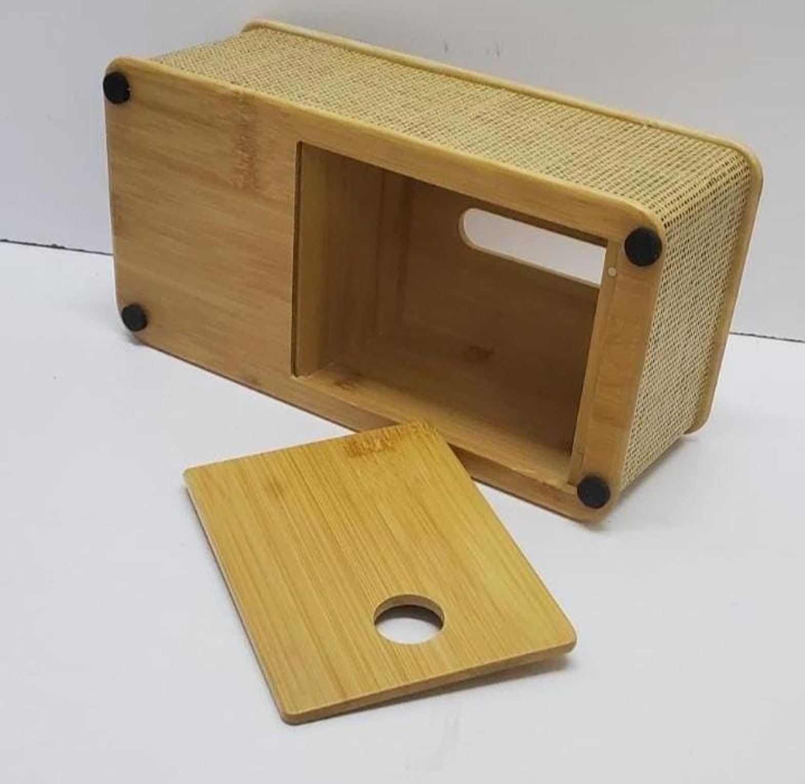 Bamboo Tissue Box & Remote Organizer, Multifunctional Desk Storage Tray for Living Room & Office image