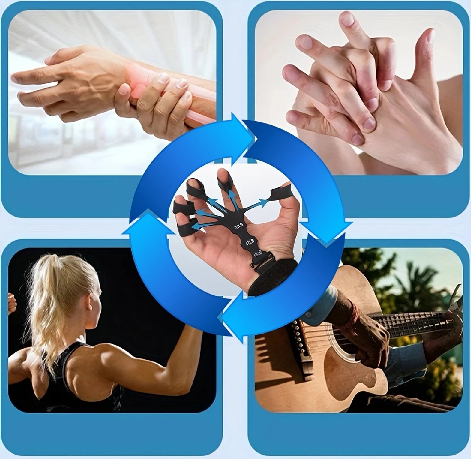 Adjustable Finger Gripper & Forearm Strength Trainer for Hand Exercise and Muscle Vascularity - Black Silicone Grip Exerciser image