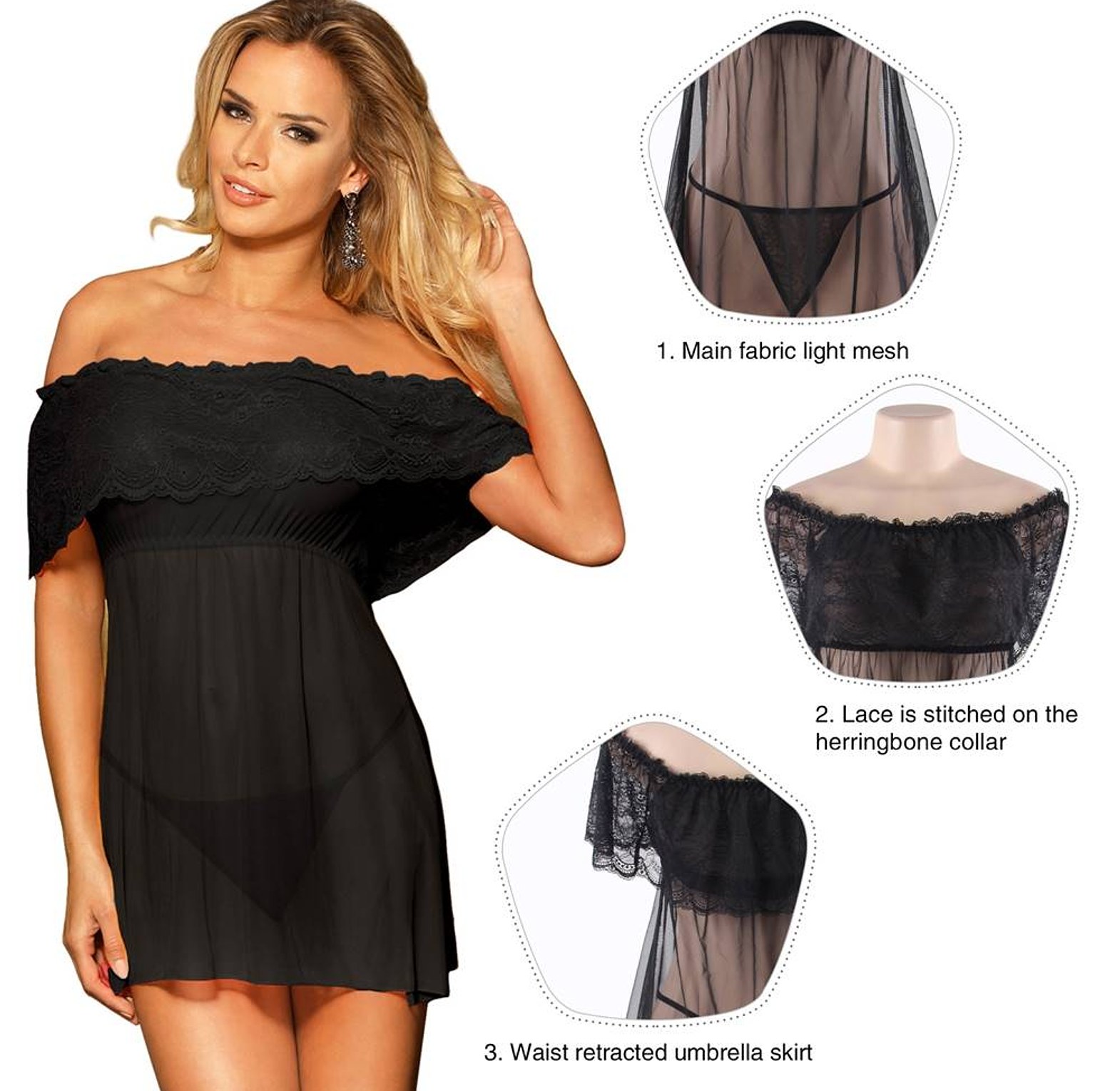 Valentine‘s Day Style Red Off-Shoulder Lace Sexy Babydoll  image