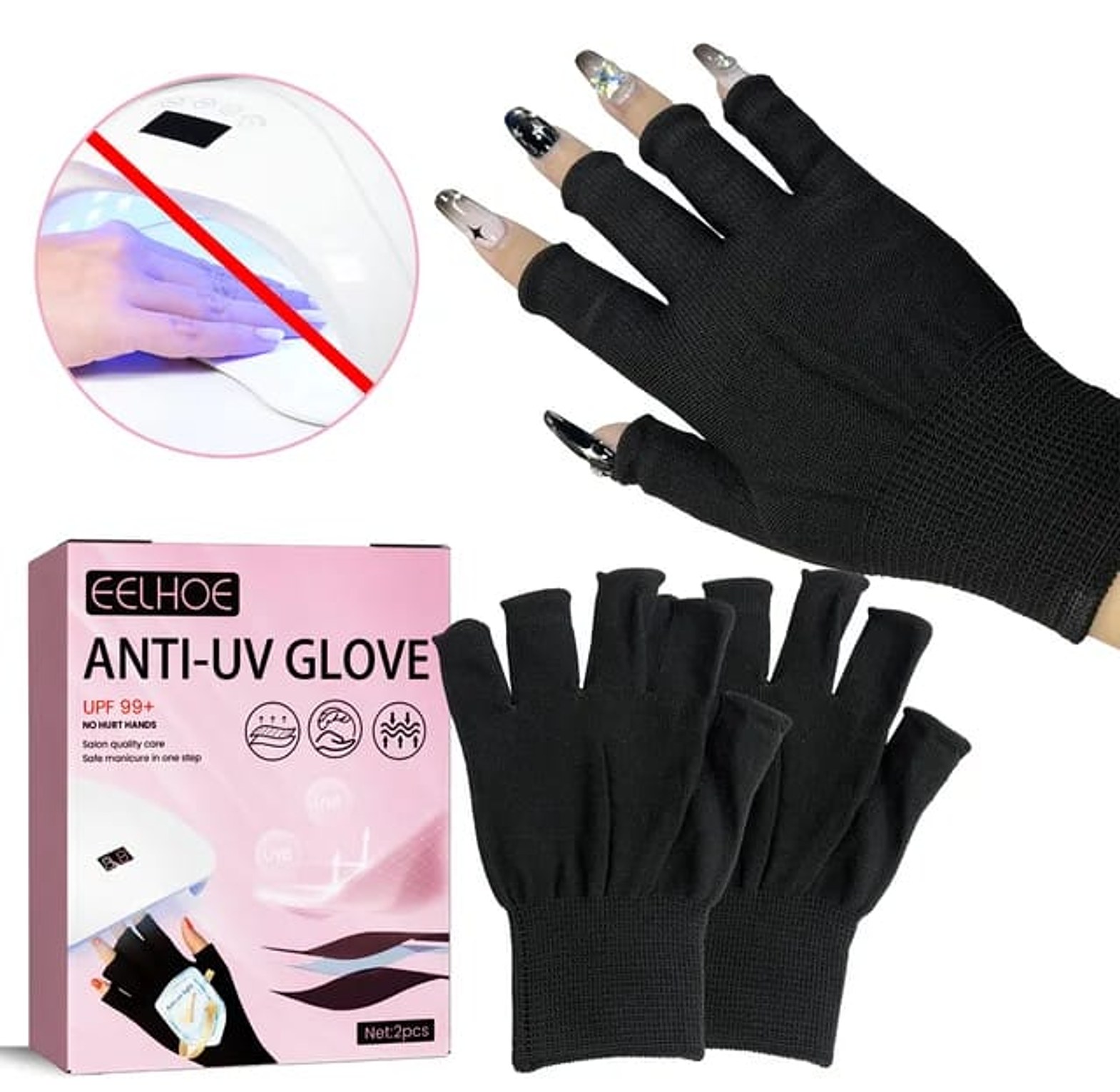 1 pair  Anti Uv Rays Protect Gloves Nail Gloves image