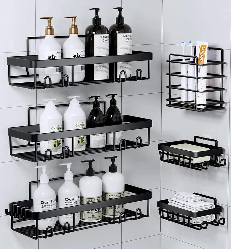6-PC spacious Shower Caddy - Spacious Bathroom Shower Organizers with Detachable Soap Caddy, Toothbrush Holder, and Durable Stainless Steel image