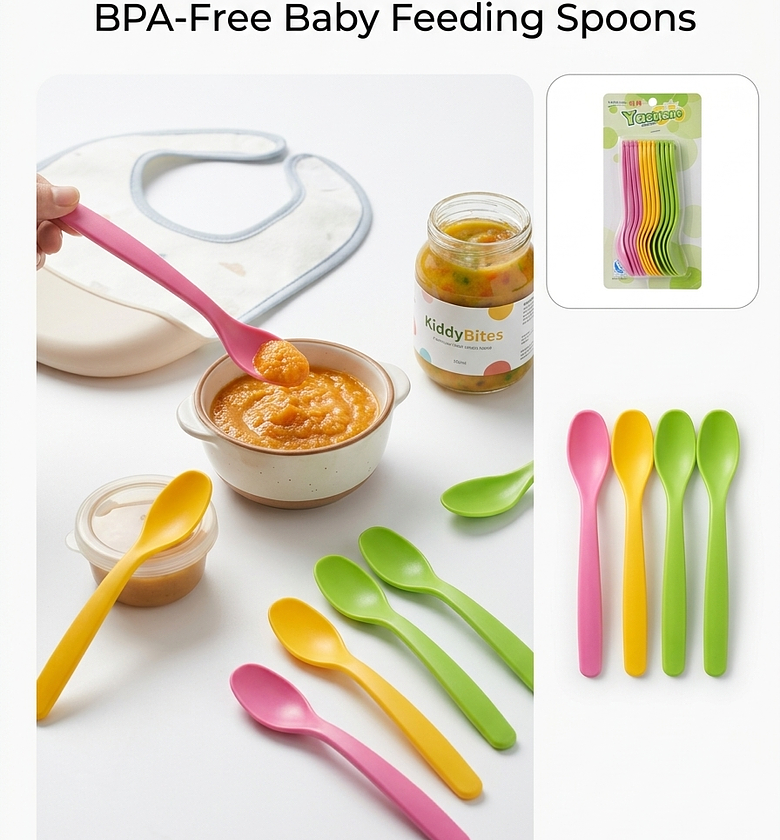 12 Pcs Colorful Kids Plastic Spoons Set | BPA-Free Non-Toxic Toddler Feeding Spoons | Durable & Safe Baby Cutlery image