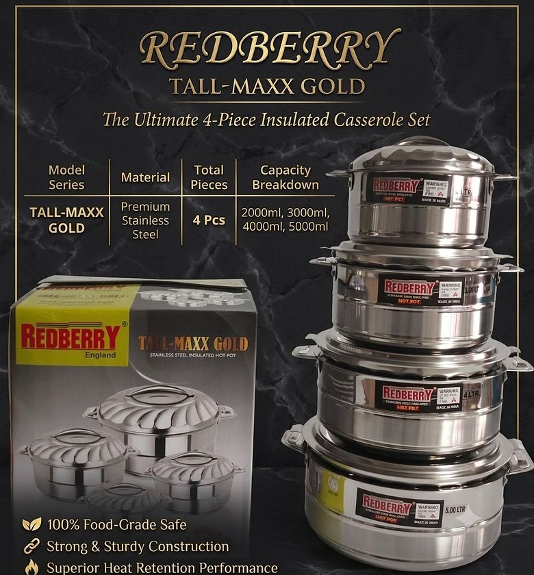 REDBERRY TALLMAXX GOLD Insulated Hotpot Set – 4 Piece image