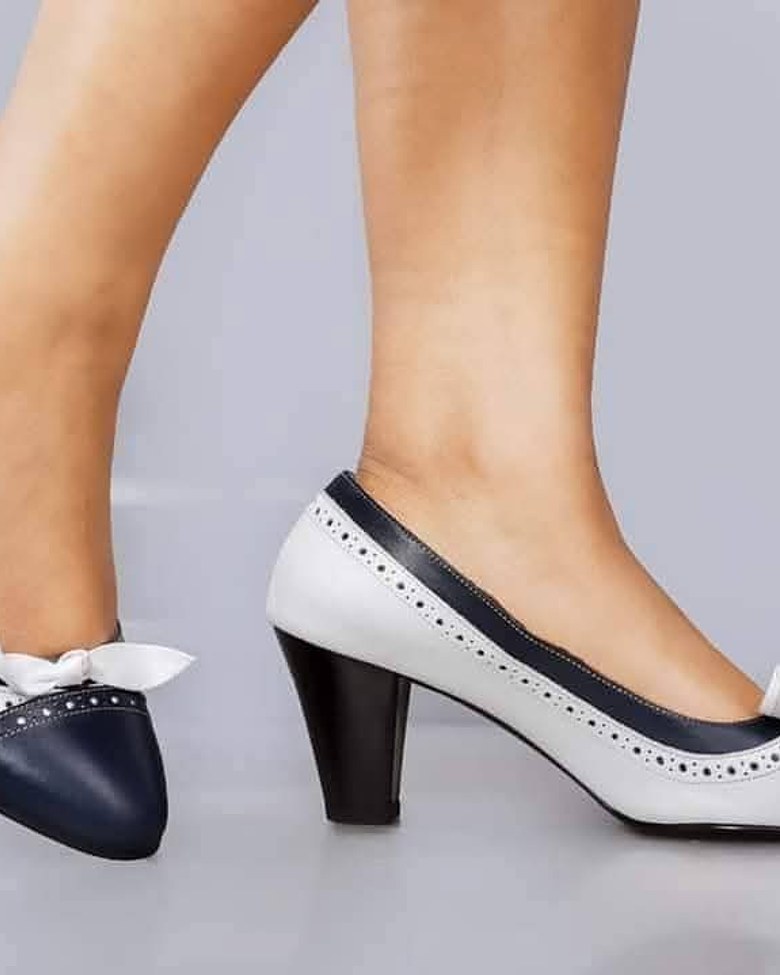 Turkish Pure Leather Navy & White Classic Shoes image