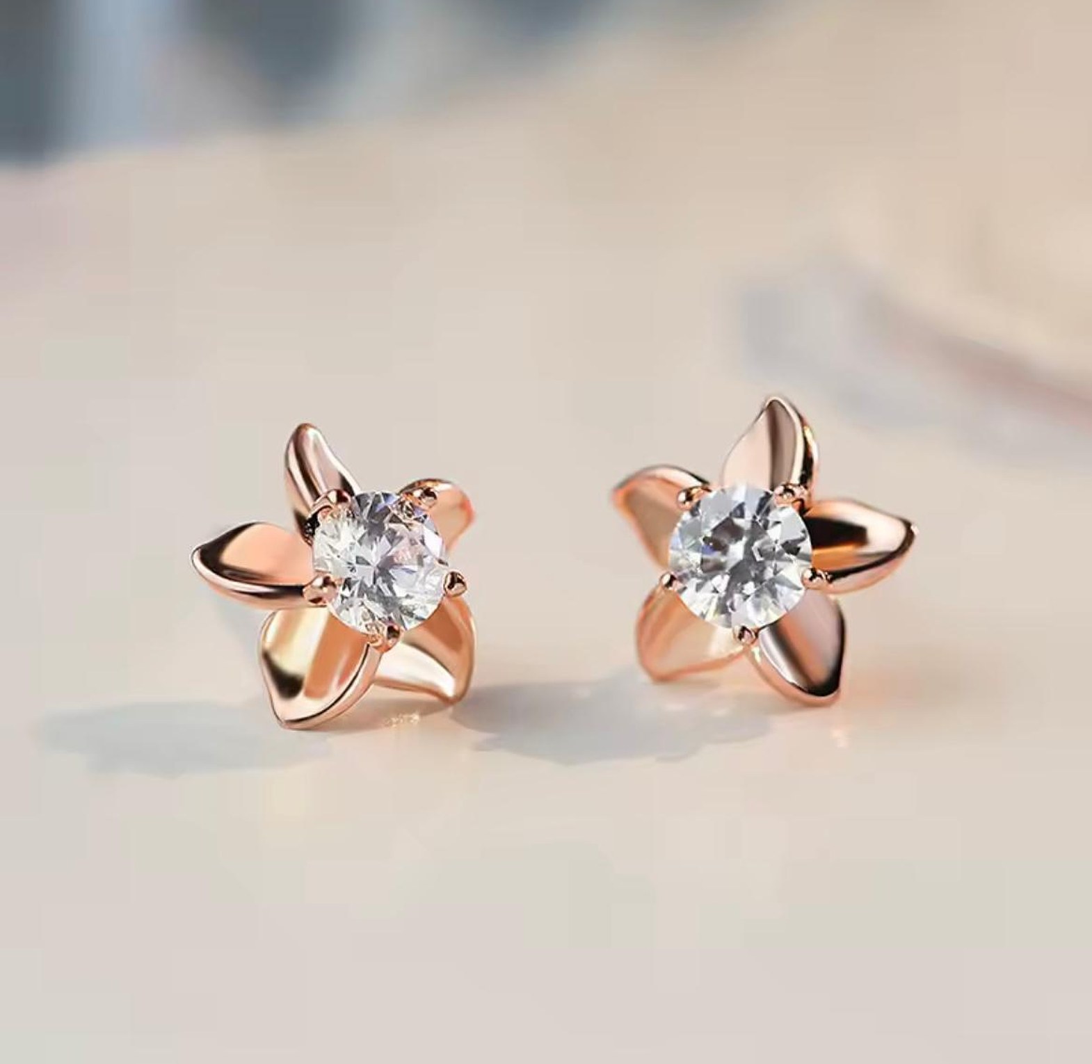 Rose Gold Blossom Solitaire Studs image