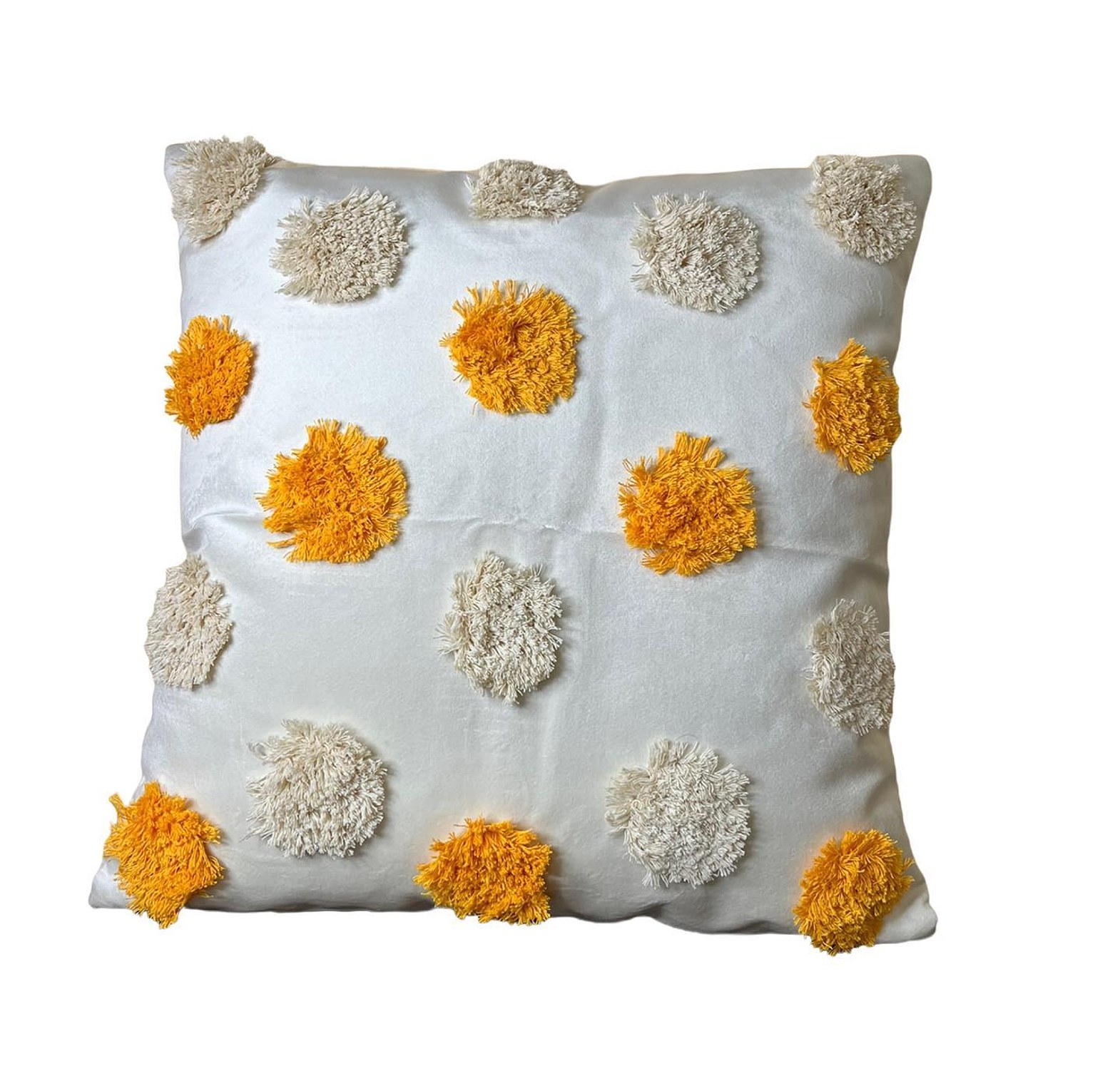 Off white velvet cushion cover with woven pattern  image
