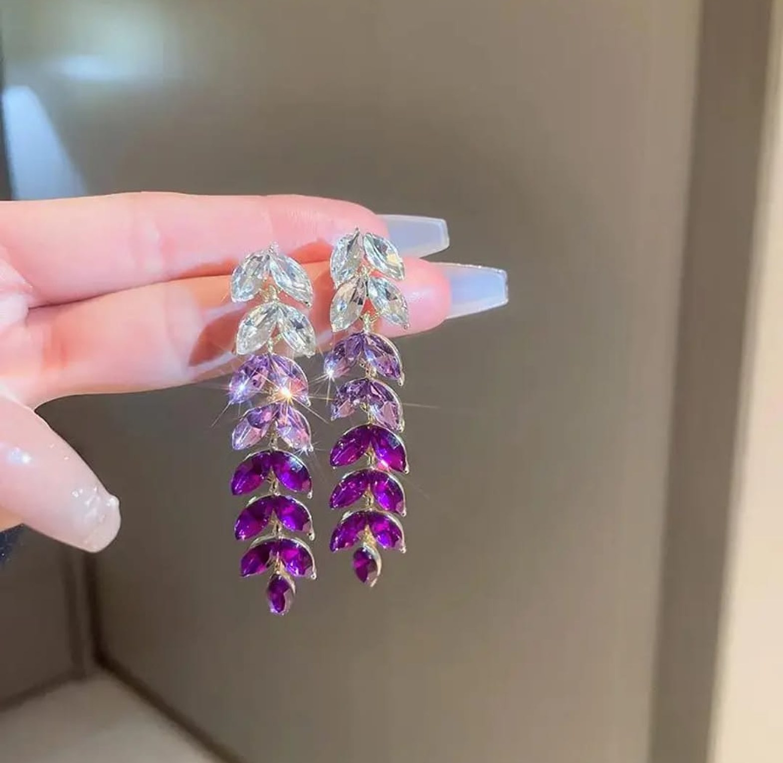 Purple leaf crystal earrings image