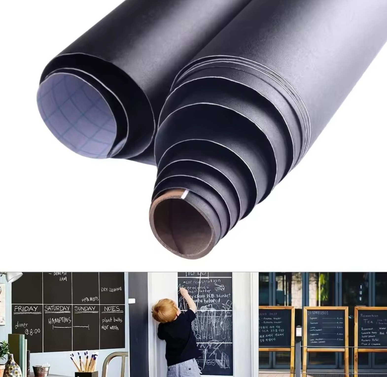 Removable Peel and Stick Blackboard Sticker Roll with 5 Free Colored Chalks - Self-Adhesive Wall Chalkboard for Home, Kids & Café image