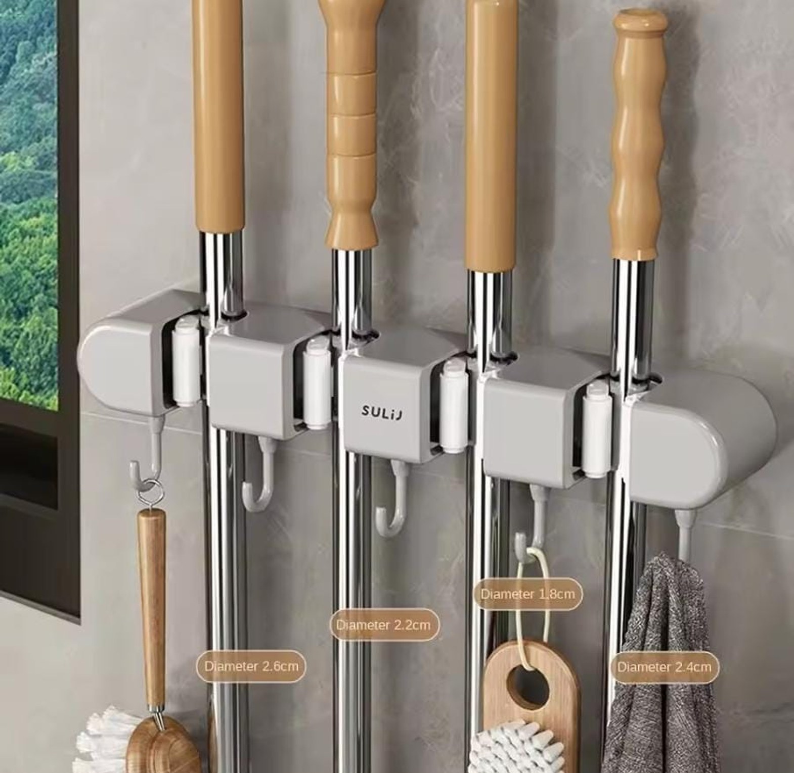 4-Holes Multi-Purpose Hooks & Mop Hanger Rack image