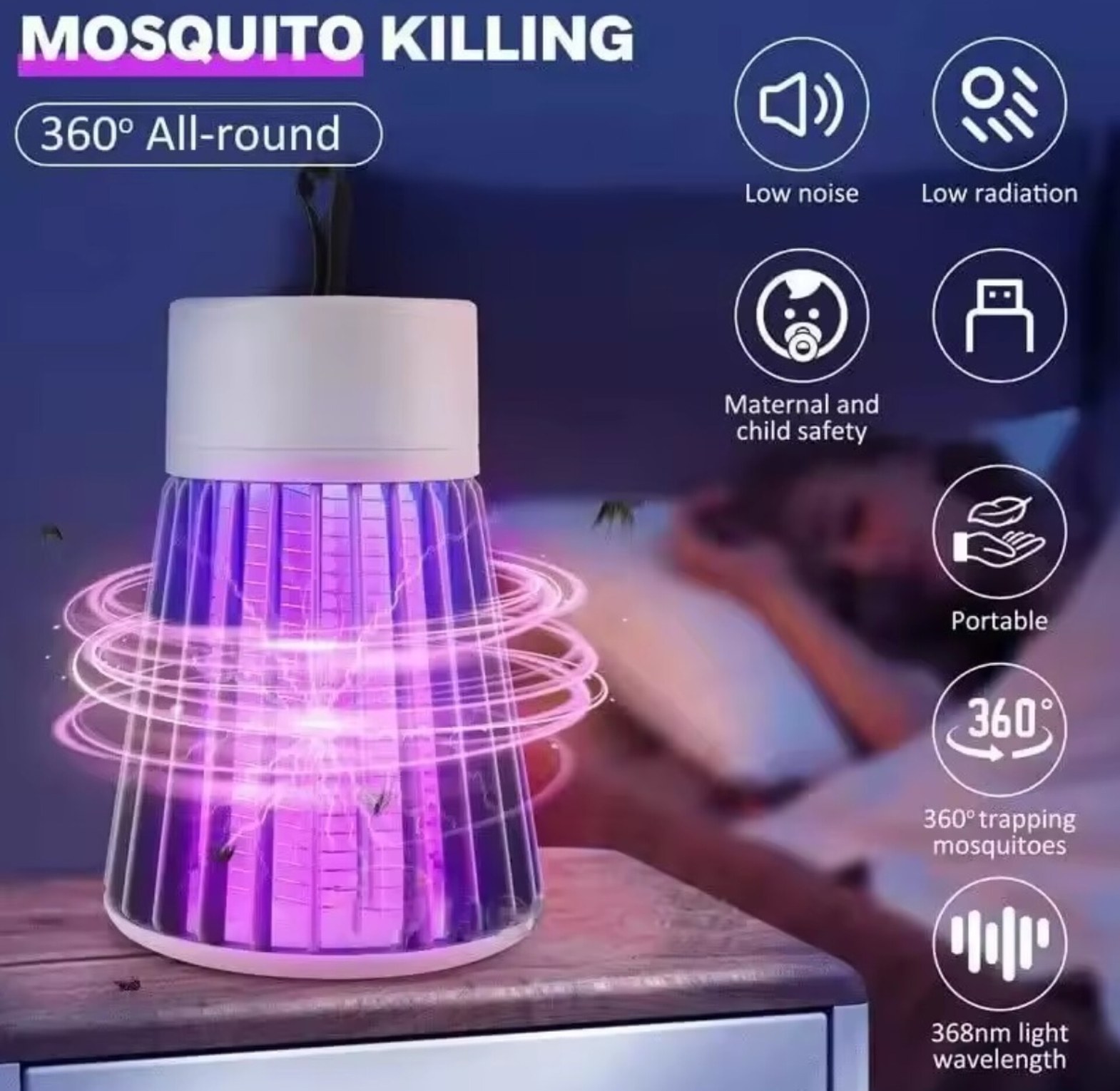 Portable Electric Mosquito Killer Lamp LED Bug Zapper UV Insect Trap for Home & Camping - Powerful Indoor/Outdoor Pest Control Nairobi Kenya image