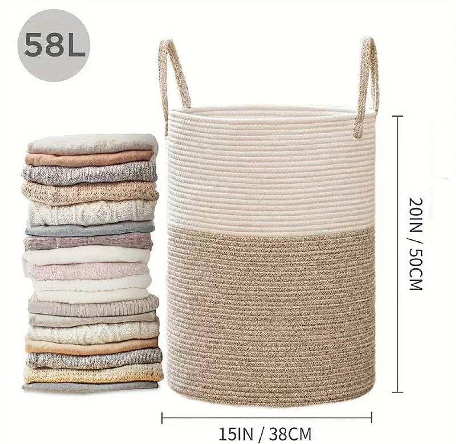 Large Cotton Rope Decorative Woven Basket with Handles image