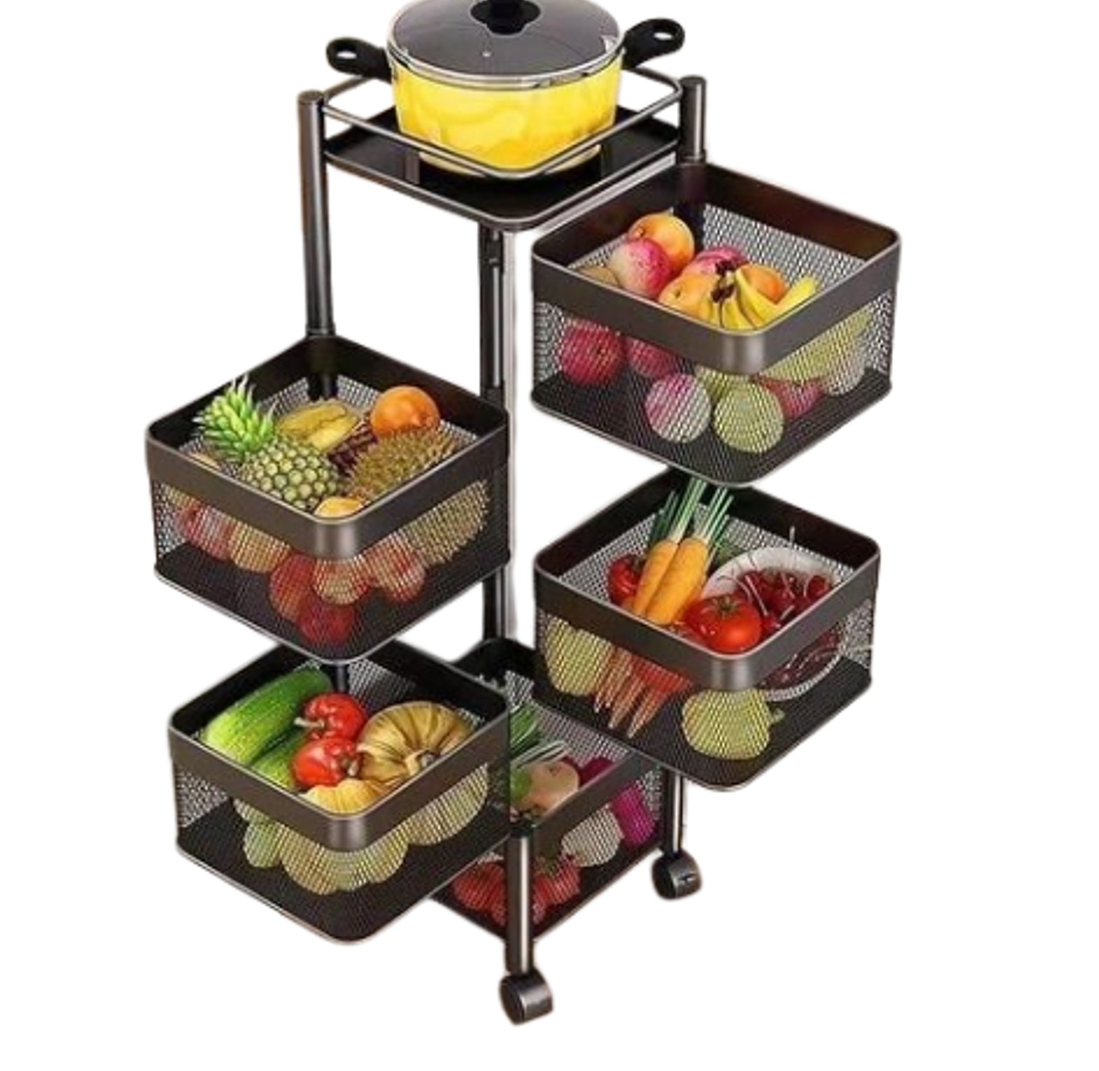 5-Tier Square Rotating Storage Rack or Fruit and Vegetable Organizer Basket with Wheels.  image