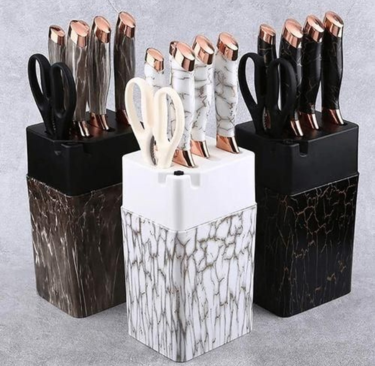 Marble 7pcs Professional CHEF KNIFE SET with Block and Ergonomic Handle and KITCHEN SCISSORS image