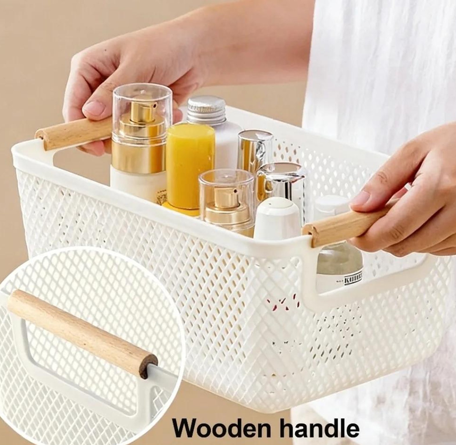 3pcs Mesh Plastic Storage Baskets with bamboo Handles image