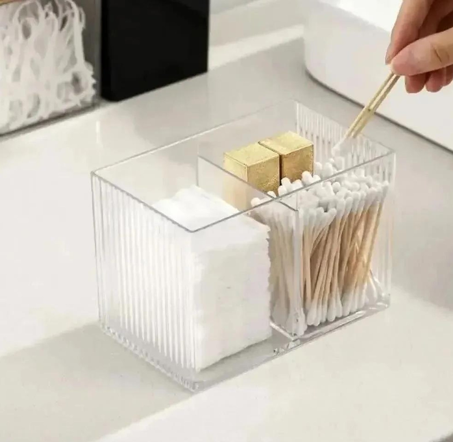 Partitioned Acrylic Earbuds organizer With Bamboo cover image