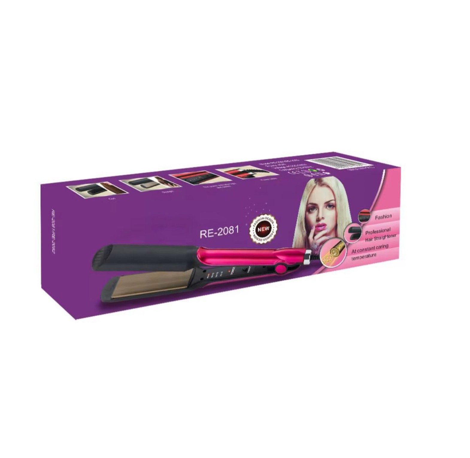 Professional Hair Straightener RE-2081 Ceramic Flat Iron with Temperature Control for Salon-Quality Styling image