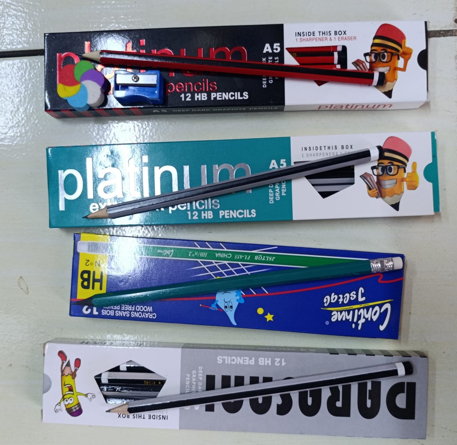 Platinum HB Pencils - Box of 12 with Free Sharpener & Eraser - Extra Dark Graphite School Stationery image