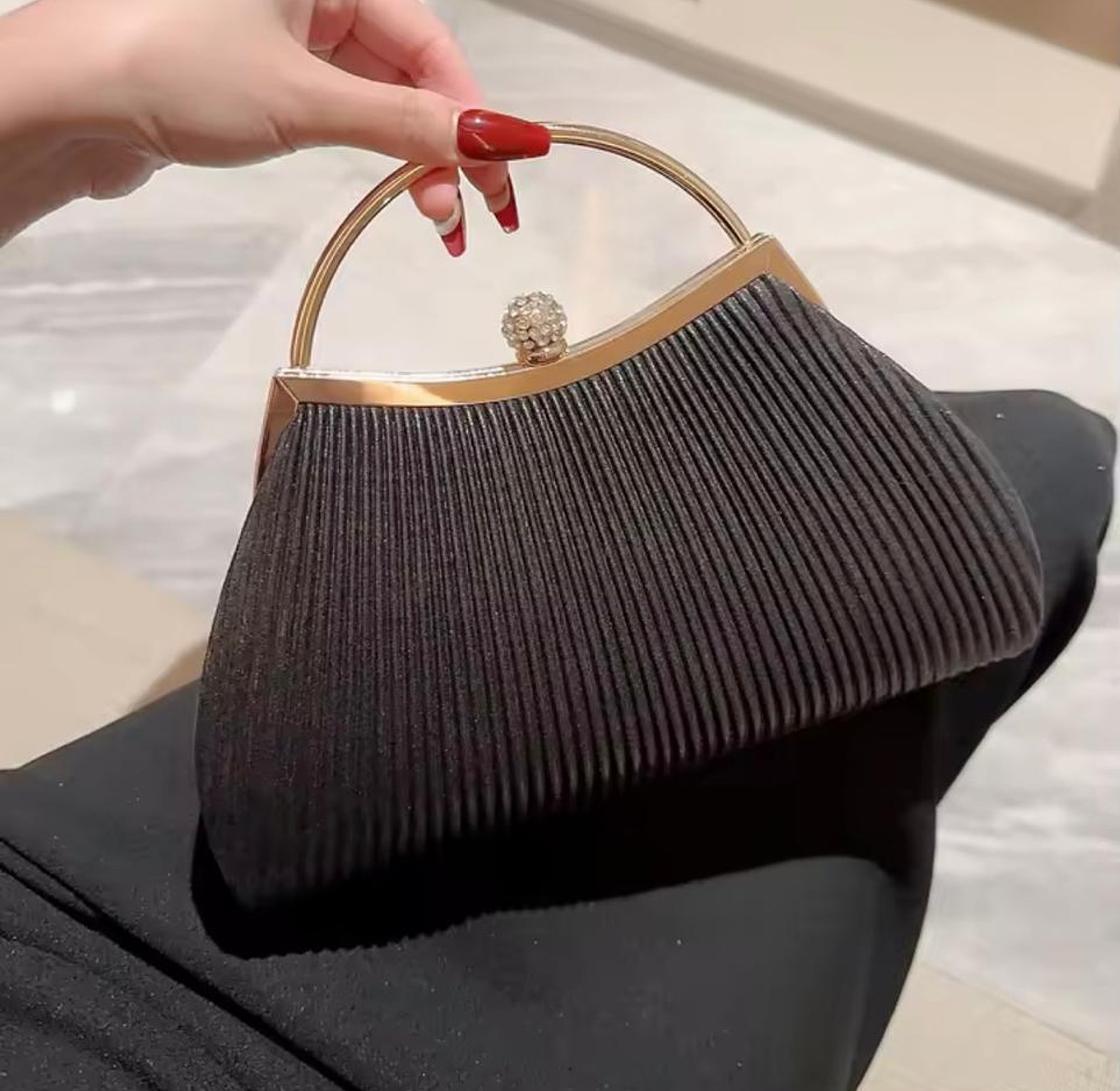 Midnight Pleat Crystal Clasp Evening  Clutch Bag image