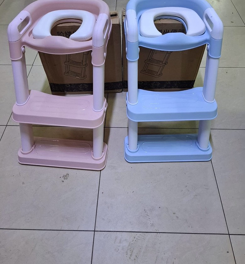 Portable Bedside Commode Chair for Elderly & Disabled – Height Adjustable Toilet Chair with Padded Seat, Pink/Blue image