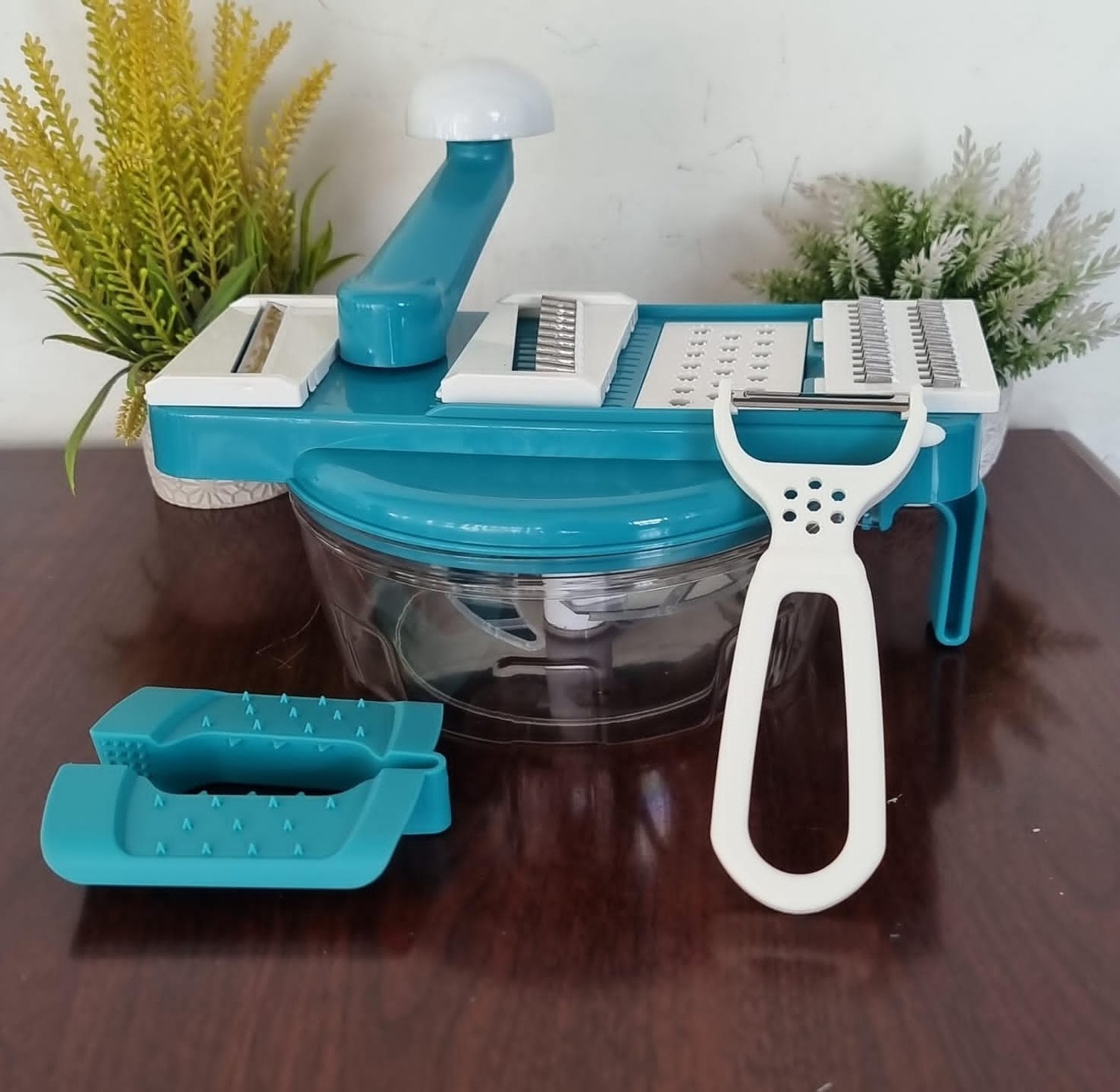 2-in-1 Manual Food Processor and Mandoline Slicer with Stainless Steel Blades Vegetable Cutter for Quick Meal Prep image