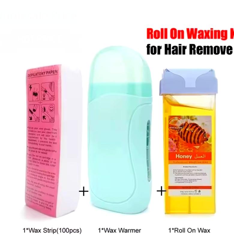3-in-1 Roll On Waxing Kit Hair Removal Wax Warmer Heater & 100 Pcs Strips image