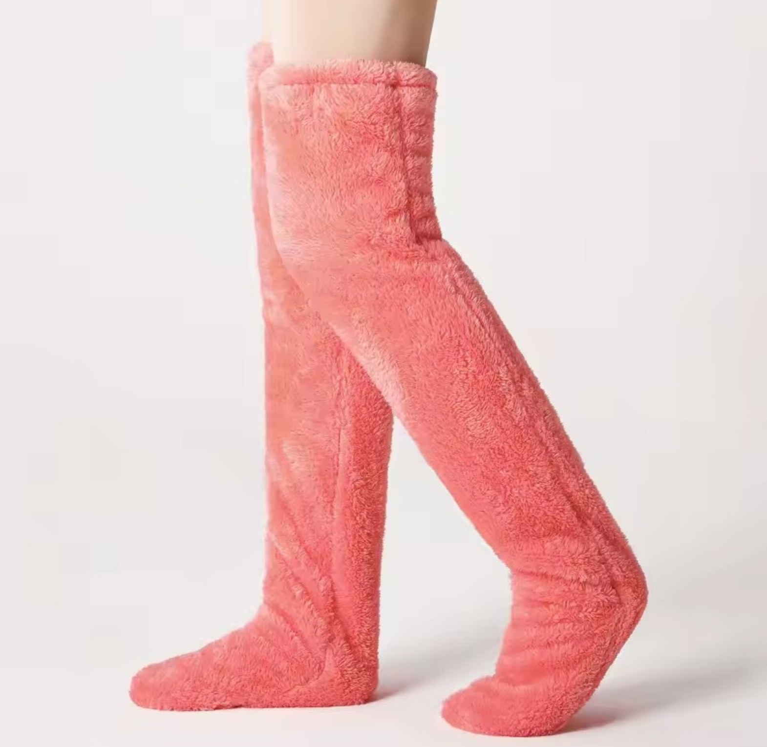 Fluffy Leg Warmers Over Knee Fuzzy Thigh High Warm Plush Stockings for Women (1 Pair) – Cozy Fleece Lounge Long Socks with Foot Opening image