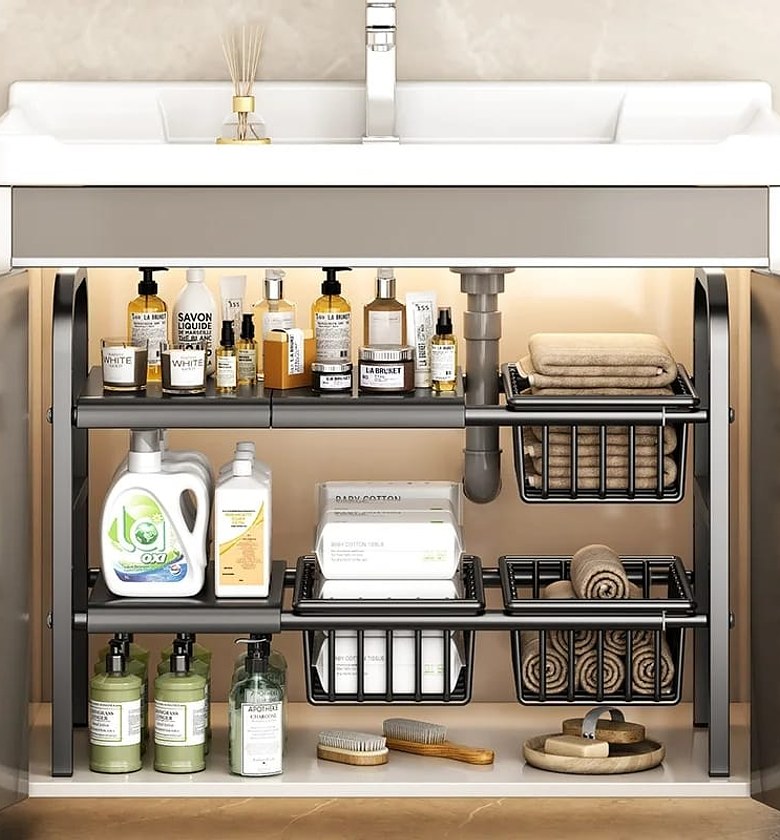 Under the sink adjustable 2 tier rack  image