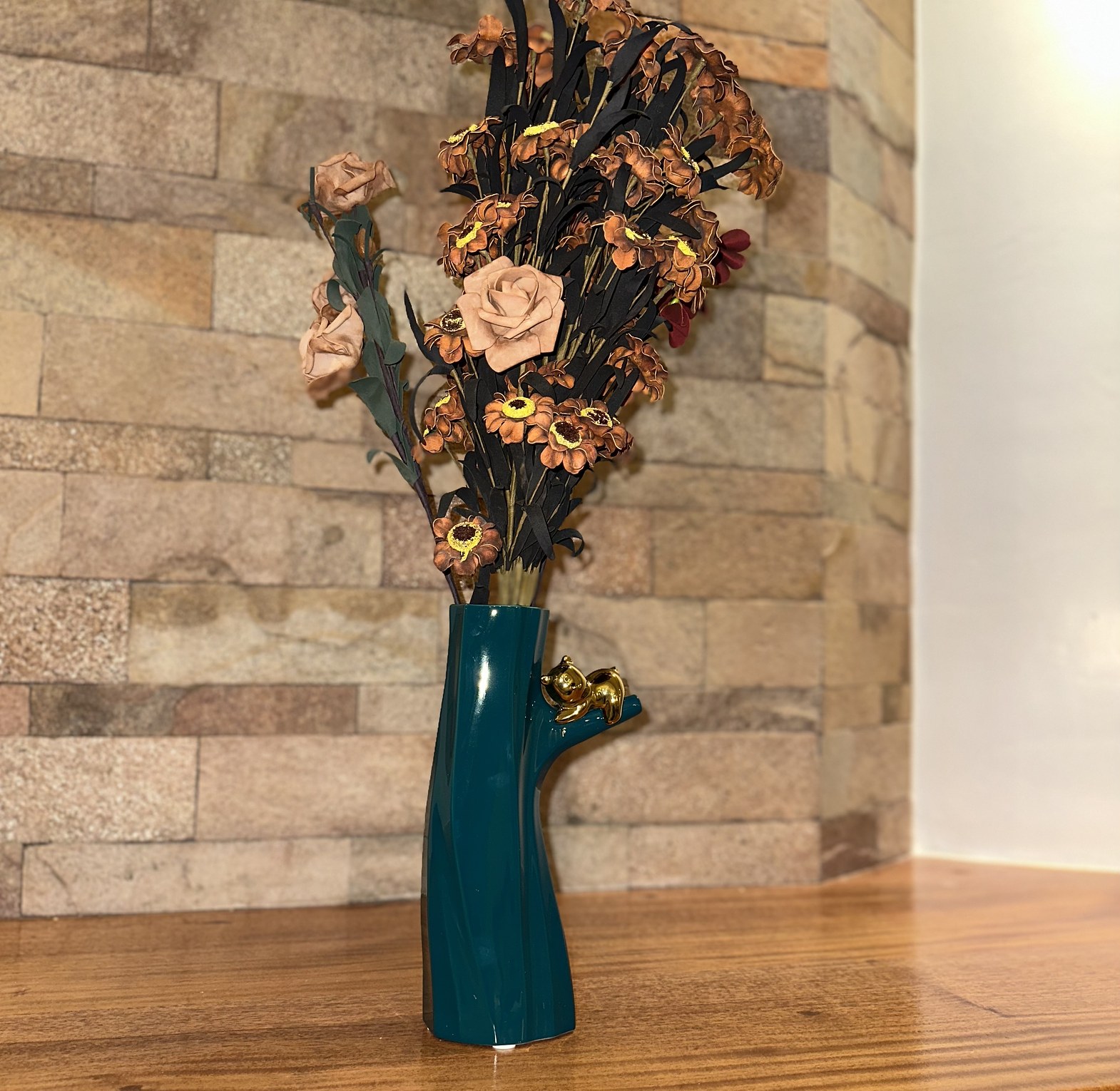 Tree stump flower vase in pine green image