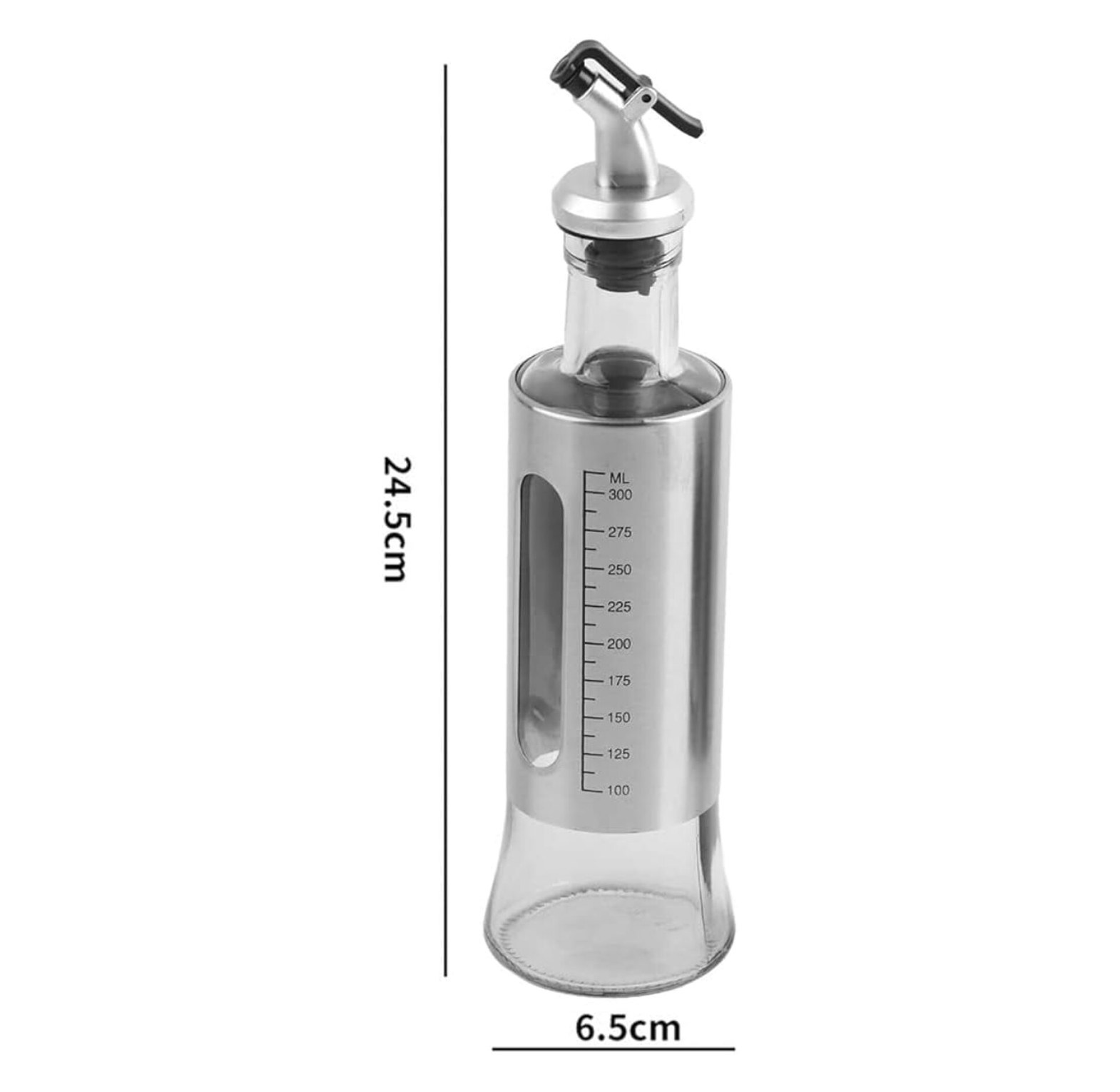 Glass Oil Dispenser with Measurement Scale 300ml Stainless Steel Kitchen Oil Control Pot for Healthy Cooking image