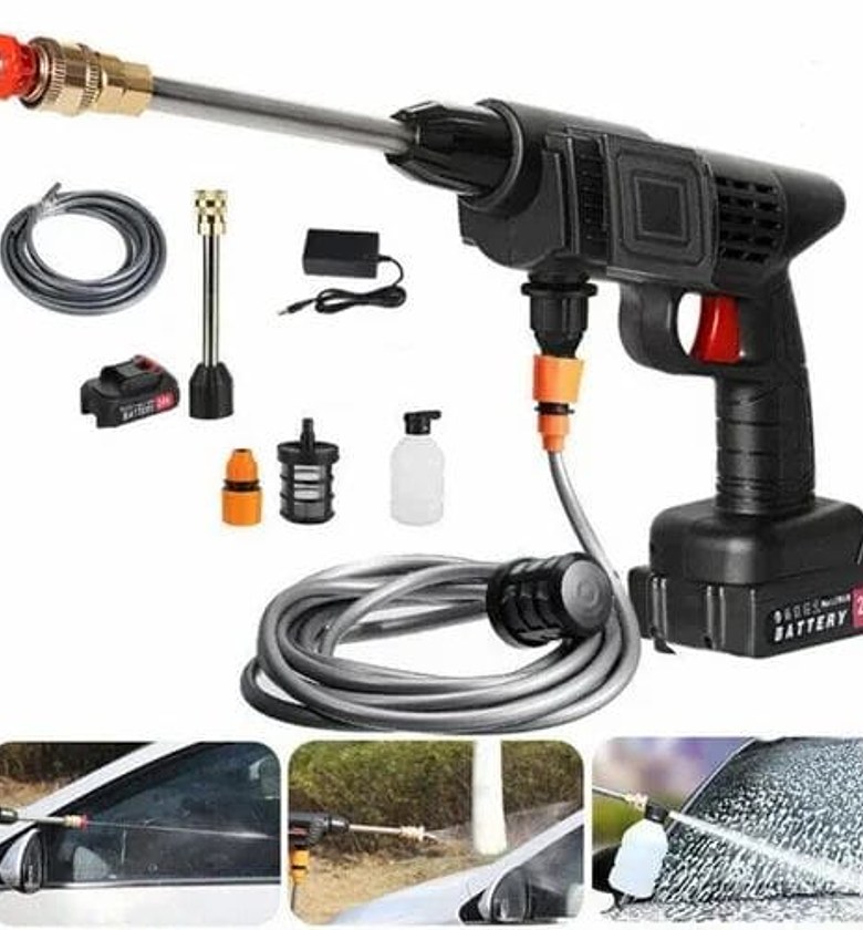 Portable Cordless High Pressure Car Washer Gun with 2x 96VF Rechargeable Batteries and Carry Case - Heavy Duty Jet Wash  image