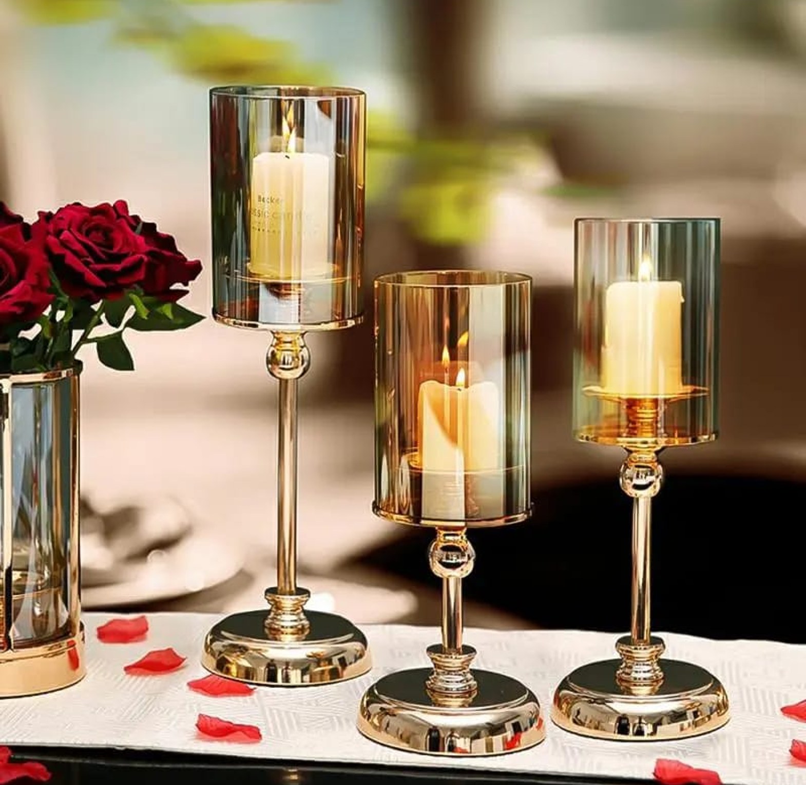 3pc set Candle Candlestick Luxury Glass Ornaments Dining image