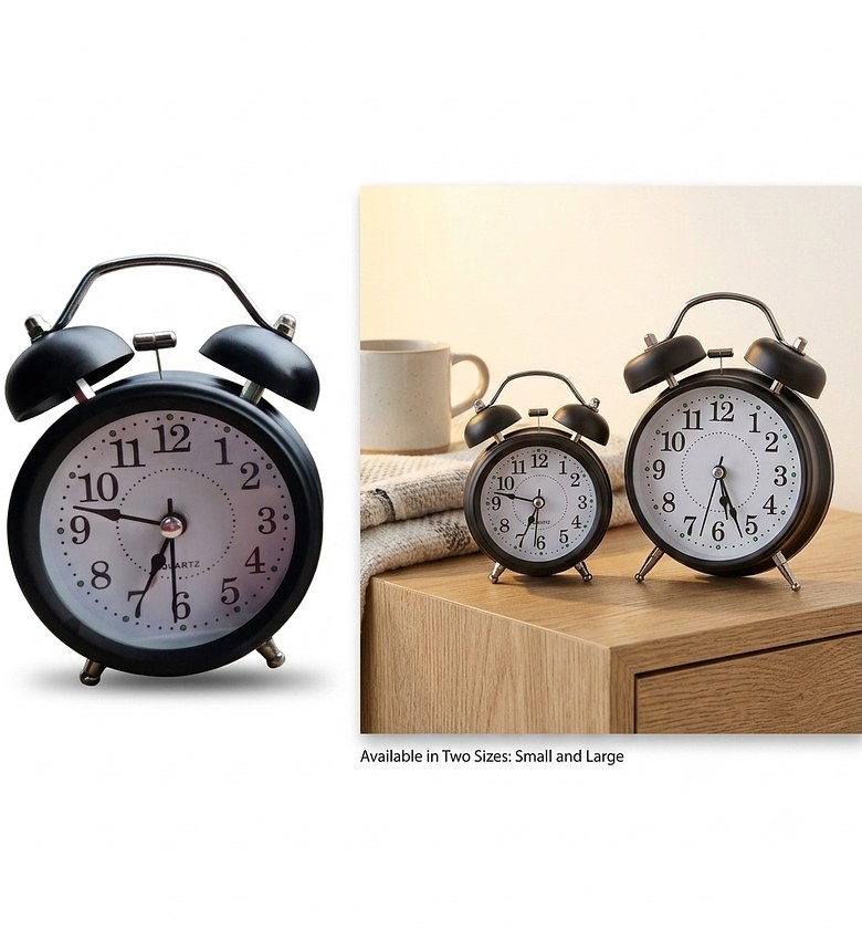 Vintage Twin Bell Loud Alarm Clock for Heavy Sleepers - Matte Black Quartz Desktop Clock image