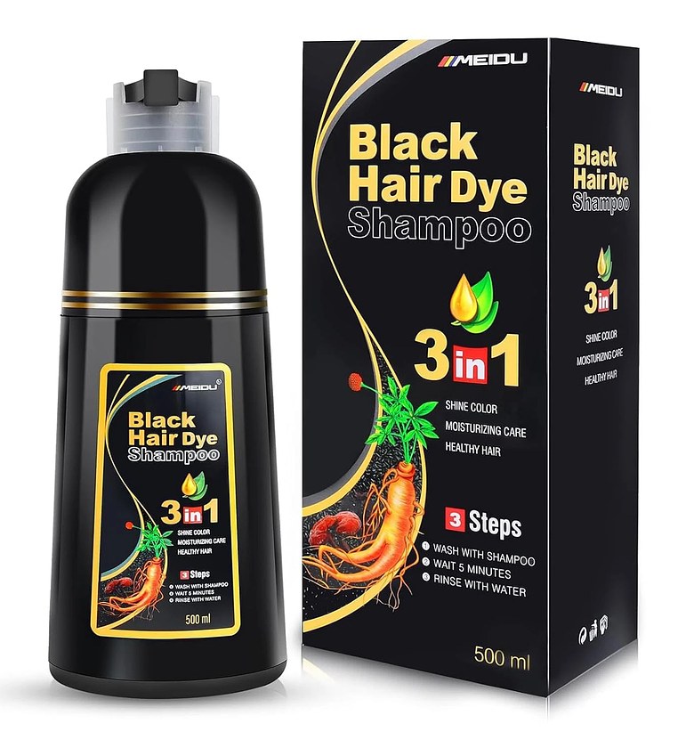 Meidu 3-in-1 Black Hair Dye Shampoo – 500 ml image