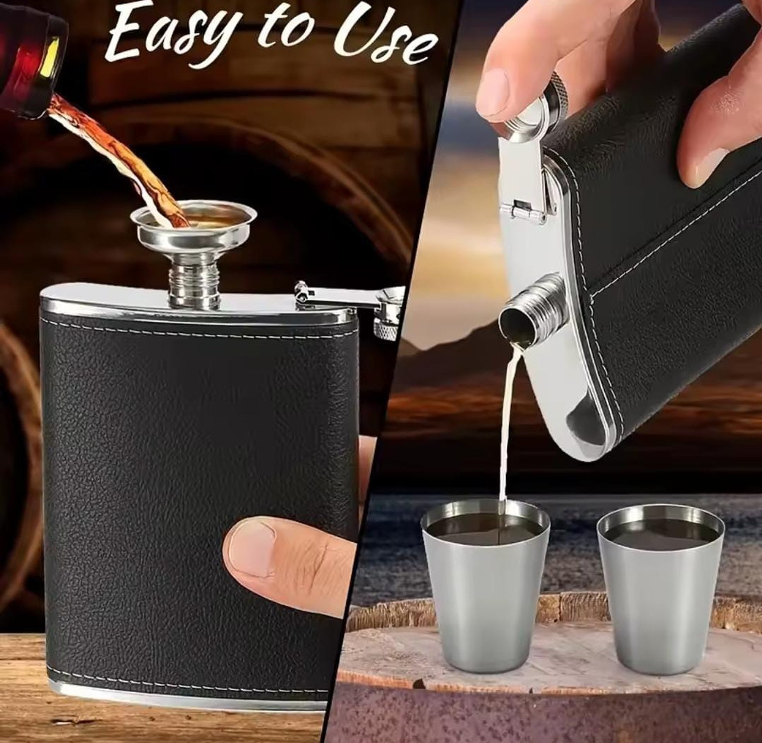 Johnnie Walker Premium Leather Wrapped Hip Flask Set with 2 Shot Cups & Funnel - 8oz Stainless Steel Pocket Liquor Flask Kenya image