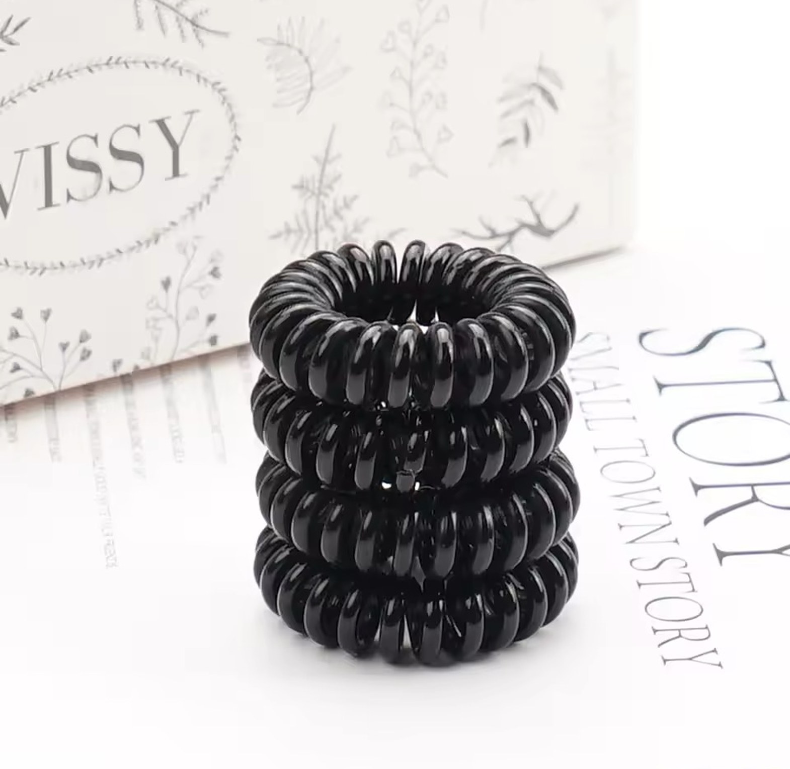 Black  coil jelly elastic hair scrunchies  image