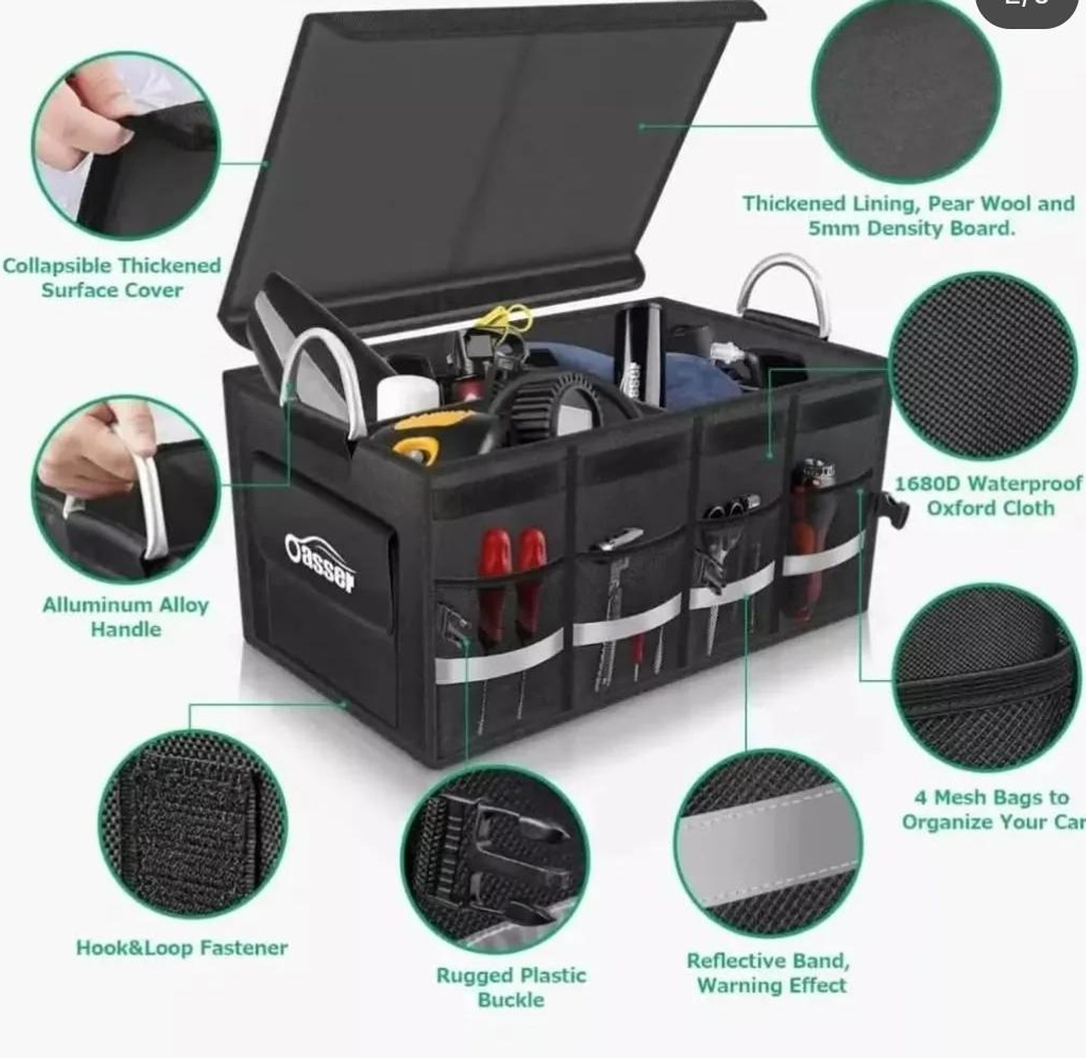 Foldable car trunk/boot organizer with lid,partitions and sturdy handles image