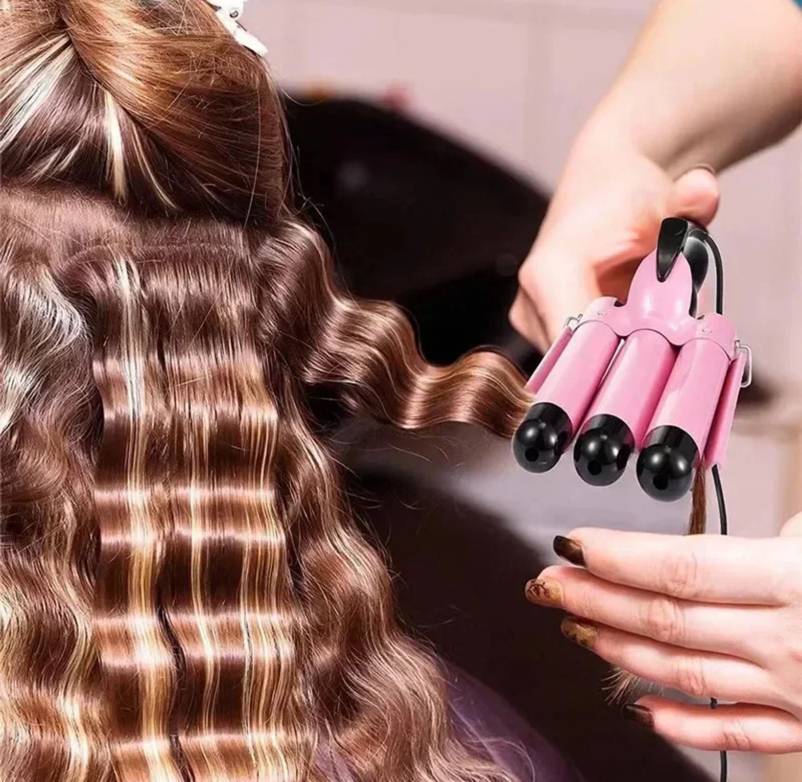3 Barrel Professional Hair Waver Ceramic Curler for Beach Waves Salon Quality Styling Tool image