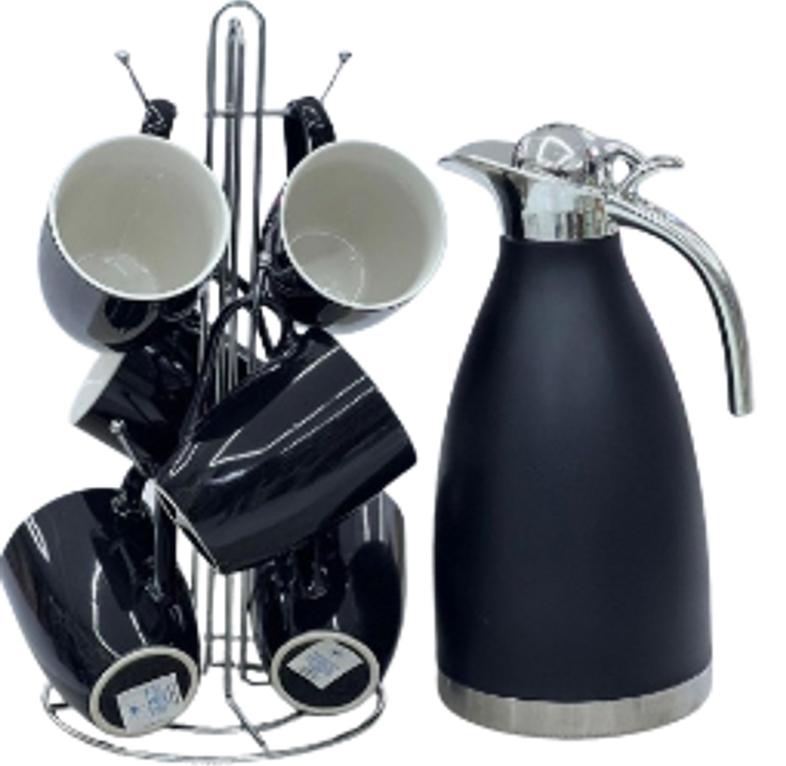 2L Vacuum Flask and 6-piece Ceramic Coffee/Tea Mug Set.  image