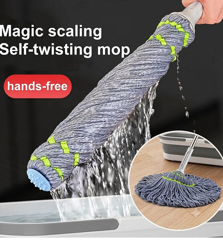 Microfiber Self Wringing Twist Mop with Stainless Steel Handle - Heavy Duty Floor Cleaner for Tiled & Wooden Houses image